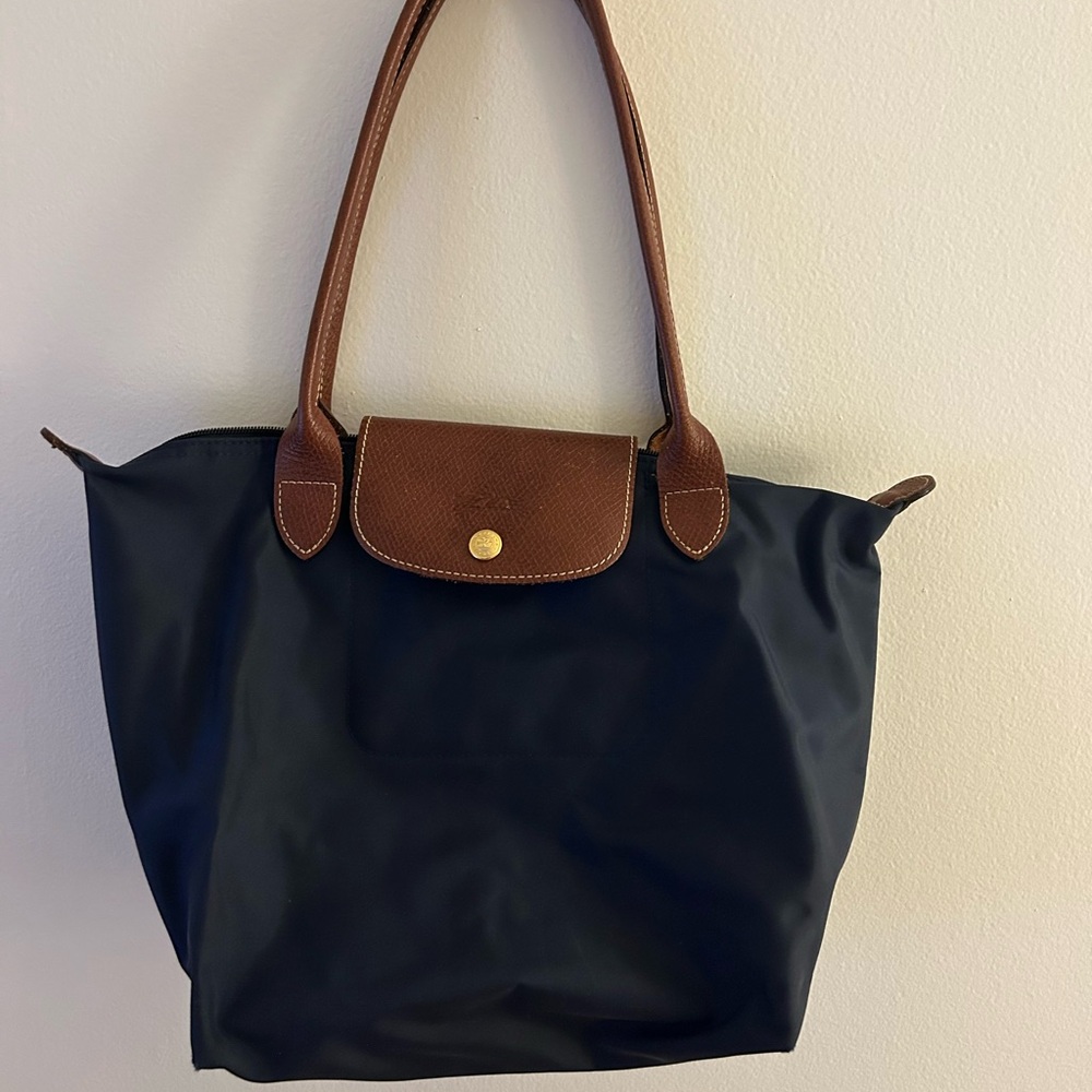 Longchamp Le Pliage Small Tote – Navy Nylon & Leather Shoulder Bag